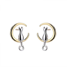 Orecchini in argento sterling con gatto e luna, gioiello per amanti dei gatti, regalo per donna, stile elegante