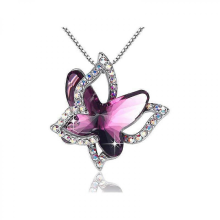 Collana con farfalla e pietra di nascita in cristallo, 2 pezzi, tono argento con catena 50 cm, regalo per donne e ragazz
