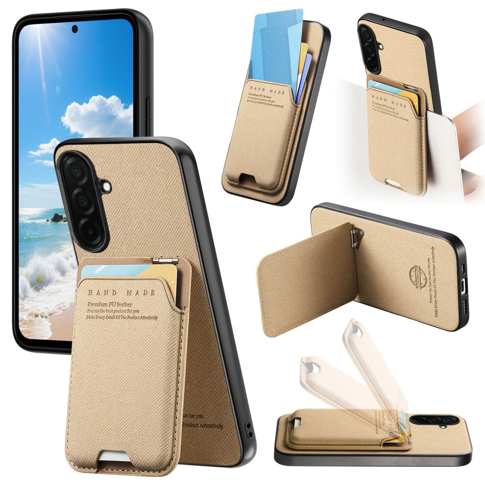 (Khaki) For Samsung Galaxy A57 5G Case Cloth Texture Leather + Pc + Tpu Phone Cover With Card Holder Kickstand 6914299406761