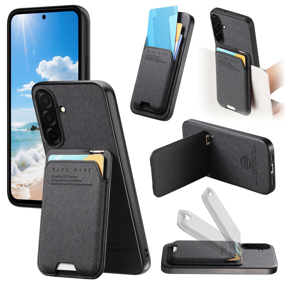 (Black) For Samsung Galaxy A57 5G Case Cloth Texture Leather + Pc + Tpu Phone Cover With Card Holder Kickstand Black 6914296009033
