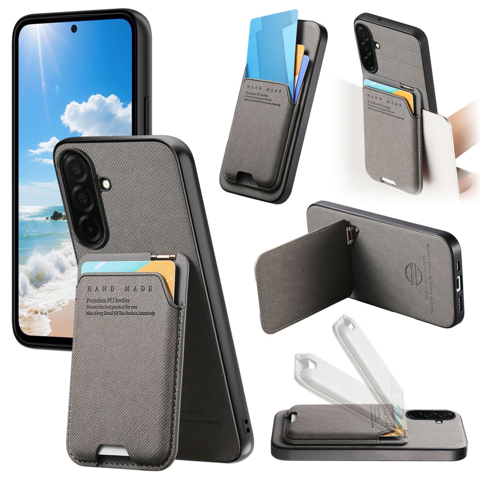 (Grey) For Samsung Galaxy A57 5G Case Cloth Texture Leather + Pc + Tpu Phone Cover With Card Holder Kickstand Grey 6914296092240