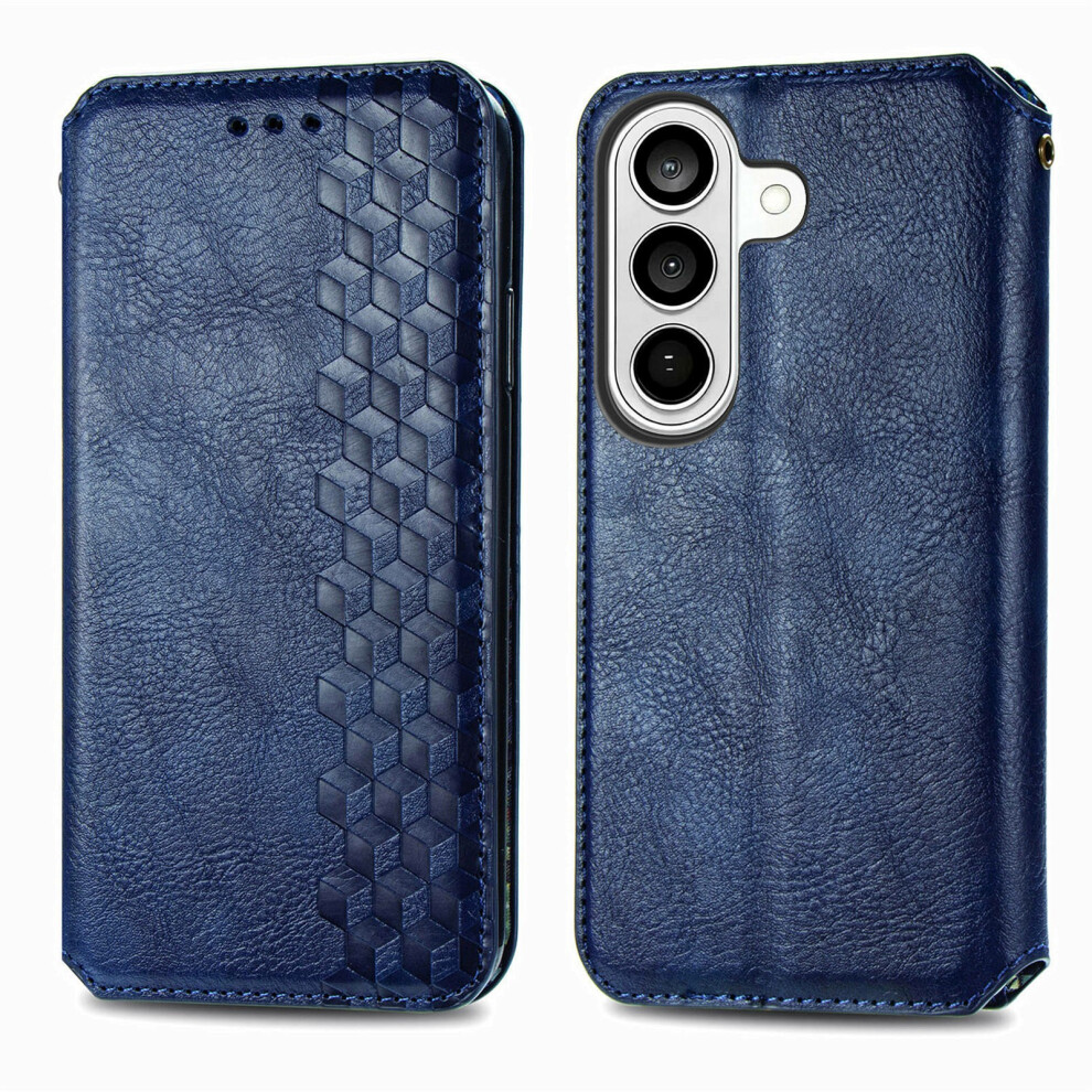 (Blue) For Samsung Galaxy S26+ Case Rhombus Imprint Pu Leather Wallet Phone Cover Blue 6914296585377