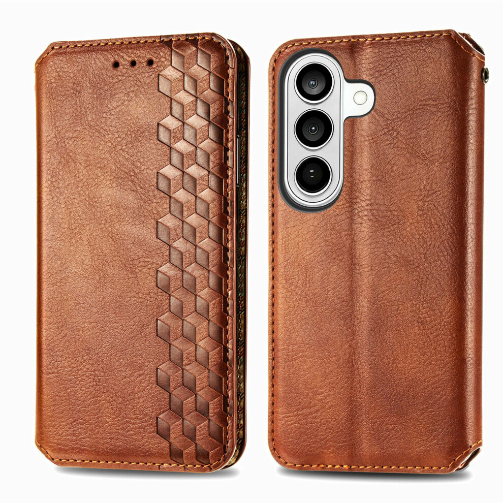 (Brown) For Samsung Galaxy S26+ Case Rhombus Imprint Pu Leather Wallet Phone Cover Brown 6914294295193