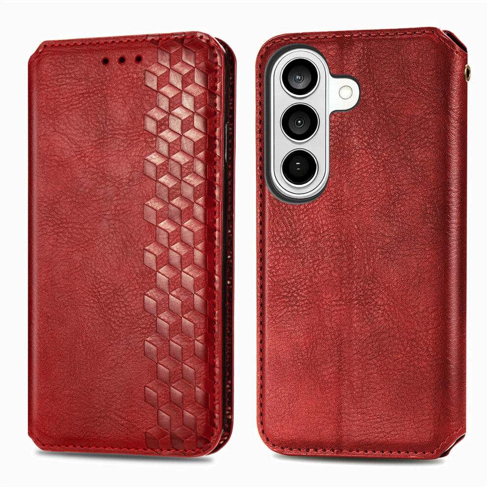 (Red) For Samsung Galaxy S26+ Case Rhombus Imprint Pu Leather Wallet Phone Cover Red 6914290904884