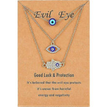 Collana con occhio blu e mano Hamsa, set da 3 pezzi, gioielli portafortuna e protettivi per donna e ragazza