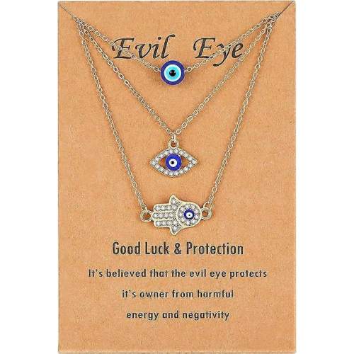 Collana con occhio blu e mano Hamsa, set da 3 pezzi, gioielli portafortuna e protettivi per donna e ragazza
