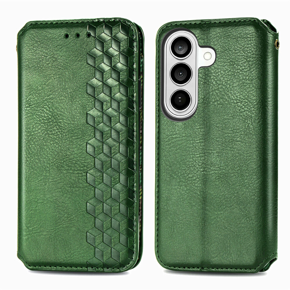 (Green) For Samsung Galaxy S26 Case Rhombus Imprint Pu Leather Wallet Phone Cover Green 6914292819544