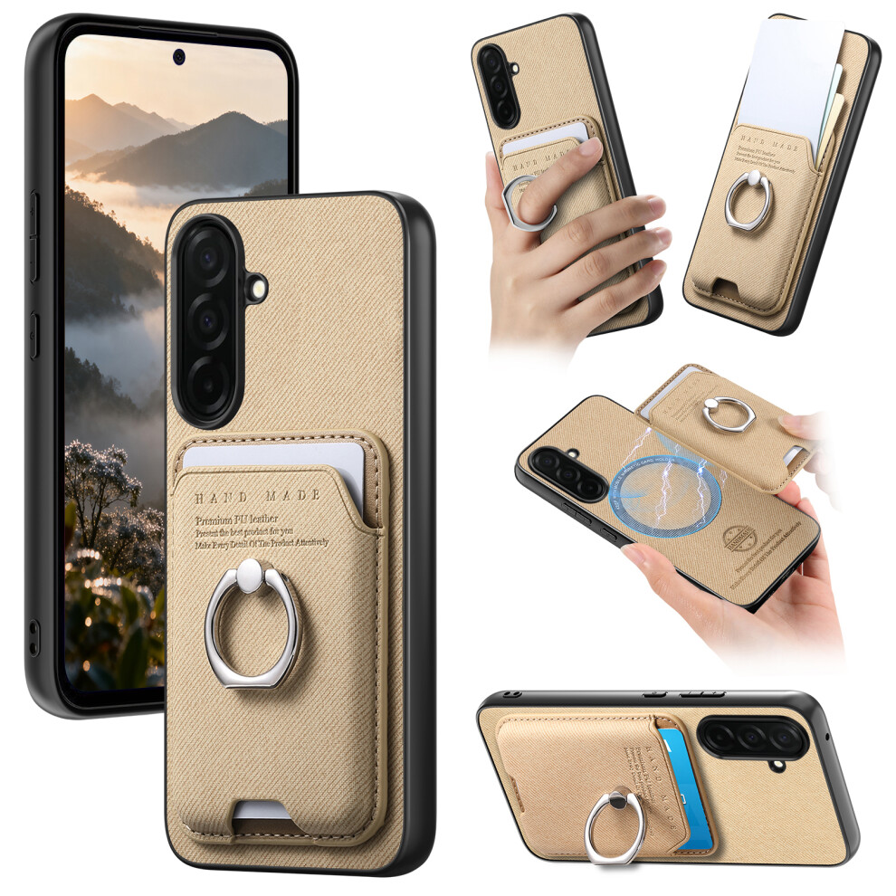 (Khaki) For Samsung Galaxy A57 5G Case Cloth Texture Leather + Pc + Tpu Phone Cover With Detachable Magnetic Ring Kickstand Car 6914298545041