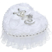 Pernă purtătoare de inele cu inimă albă, cu cutie cadou pentru depozitarea bijuteriilor de nuntă, cutie elegantă de prezentare