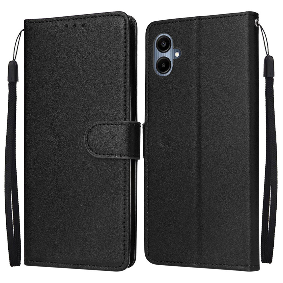 (Black) Wallet Stand Case For Samsung Galaxy A07 5G / 4G / A06 4G / 5G Pu Leather Phone Cover With Wrist Strap Black 6914290651955