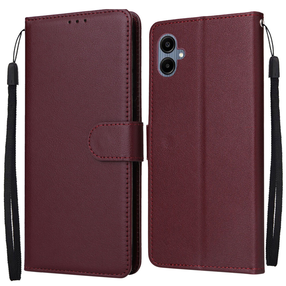 (Wine ) Wallet Stand Case For Samsung Galaxy A07 5G / 4G / A06 4G / 5G Pu Leather Phone Cover With Wrist Strap Red 6914294459915