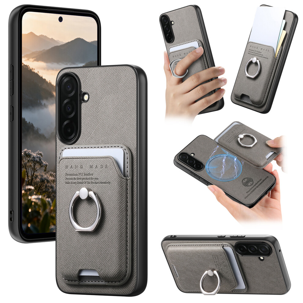 (Grey) For Samsung Galaxy A37 5G Case Cloth Texture Leather + Pc + Tpu Phone Cover With Detachable Magnetic Ring Kickstand Car Grey 6914298679029