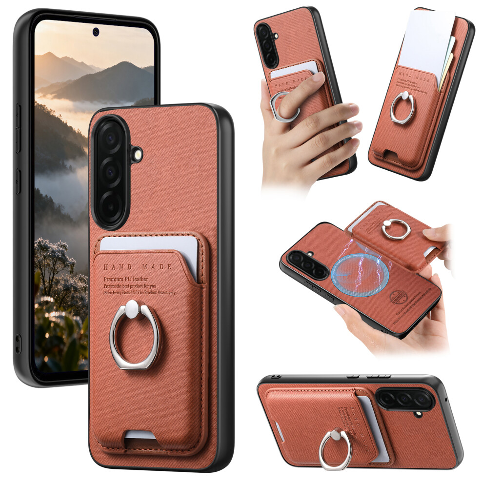 (Brown) For Samsung Galaxy A37 5G Case Cloth Texture Leather + Pc + Tpu Phone Cover With Detachable Magnetic Ring Kickstand Car Brown 6914296532418