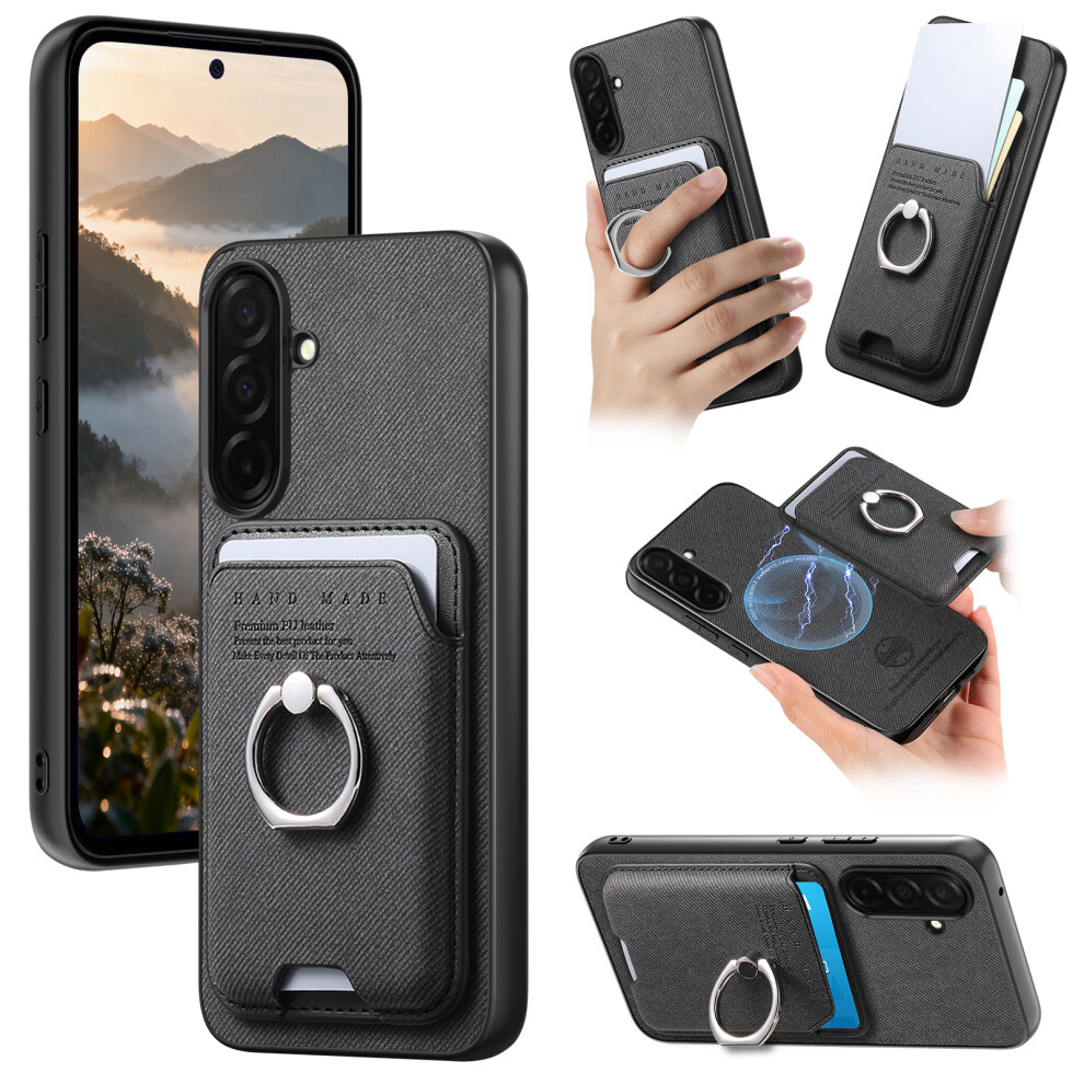 (Black) For Samsung Galaxy A37 5G Case Cloth Texture Leather + Pc + Tpu Phone Cover With Detachable Magnetic Ring Kickstand Car Black 6914299027591