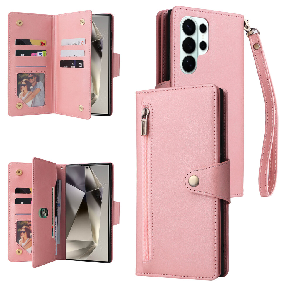 (Rose ) For Samsung Galaxy S26 Ultra Case Zipper Wallet Rivet Decor Leather Phone Cover With Wrist Strap Gold 6914293554840