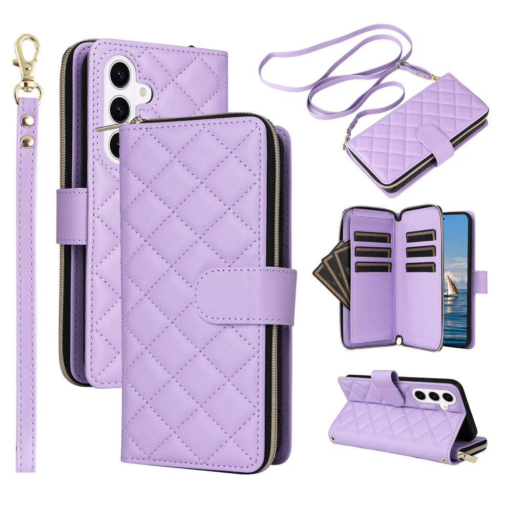 (Purple) For Samsung Galaxy S26+ Case Zipper Wallet Rhombus Pu Leather Crossbody Phone Cover Purple 6914299597575