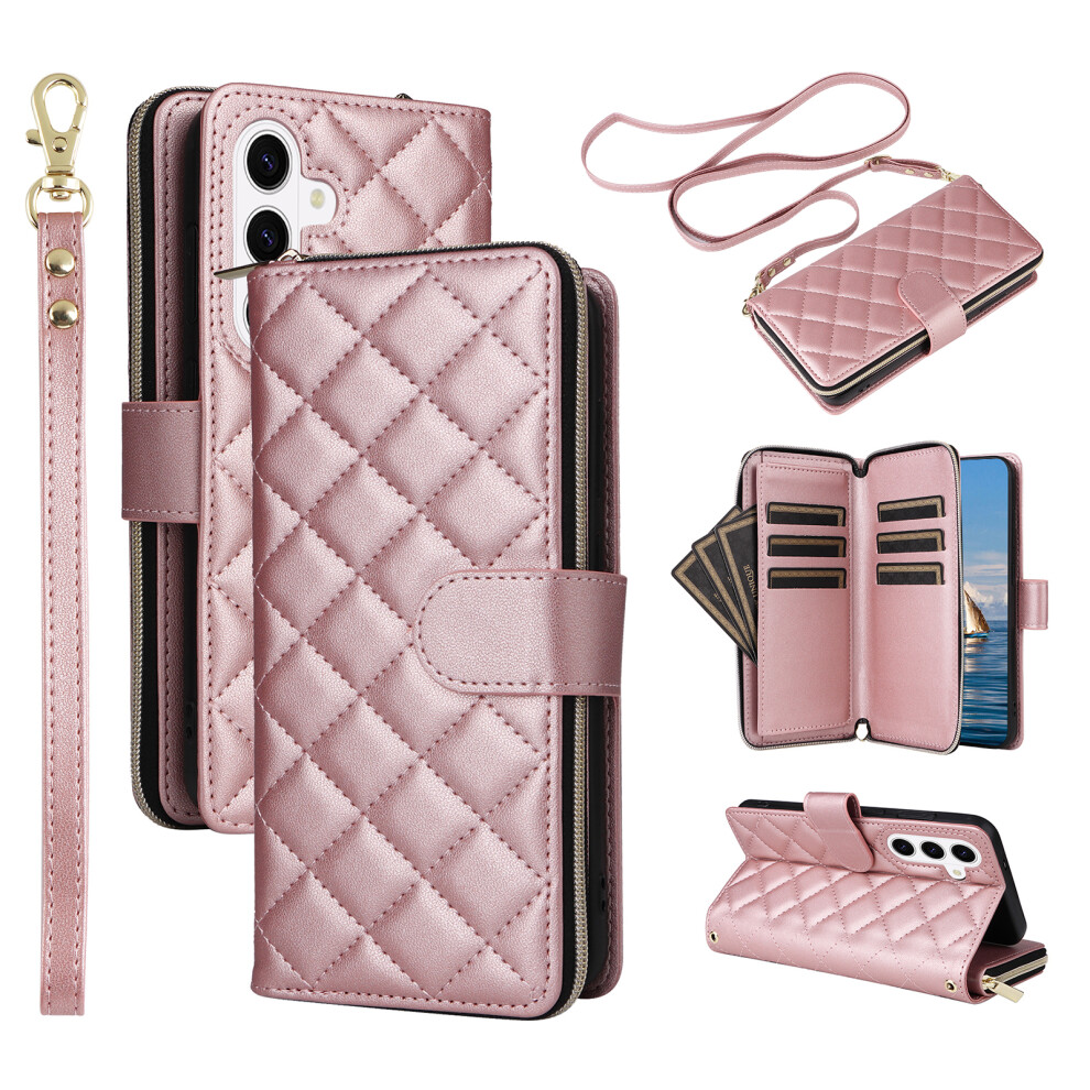 (Rose ) For Samsung Galaxy S26+ Case Zipper Wallet Rhombus Pu Leather Crossbody Phone Cover Gold 6914293347091