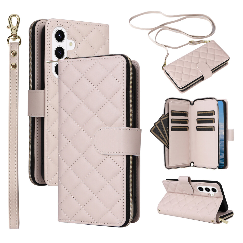 (Beige) For Samsung Galaxy S26+ Case Zipper Wallet Rhombus Pu Leather Crossbody Phone Cover Cream 6914296283853