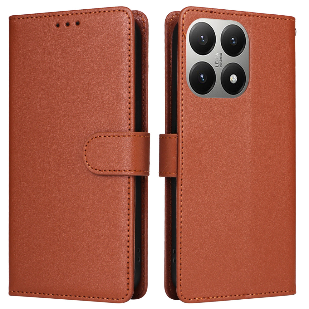 (Brown) For Xiaomi 15T Case Wallet Stand Pu Leather Phone Cover With Wrist Strap Brown 6914297950891