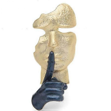 Spilla da bavero in smalto dorato Maschera del silenzio, arte astratta, regalo elegante