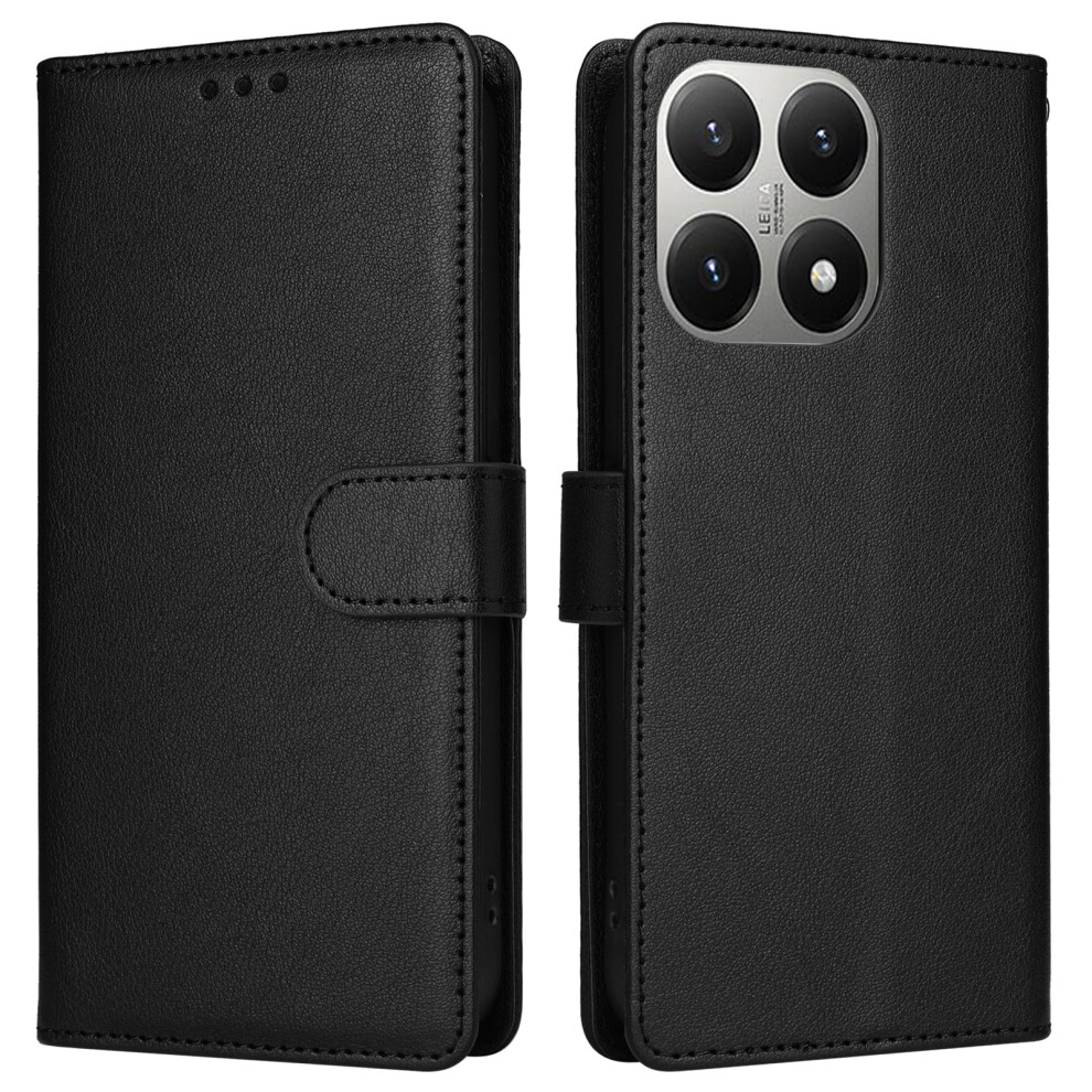 (Black) For Xiaomi 15T Case Wallet Stand Pu Leather Phone Cover With Wrist Strap Black 6914297491554