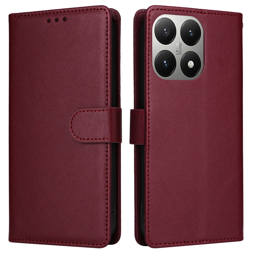 (Wine ) For Xiaomi 15T Case Wallet Stand Pu Leather Phone Cover With Wrist Strap Red 6914295855358