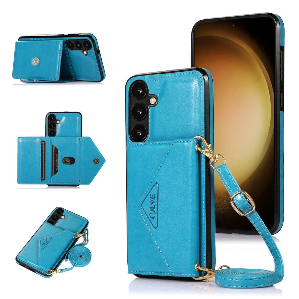 (Blue) For Samsung Galaxy S26 Cell Phone Case Triangle Lid Card Bag Leather + Tpu Cover With Long Strap Blue 6914299145301