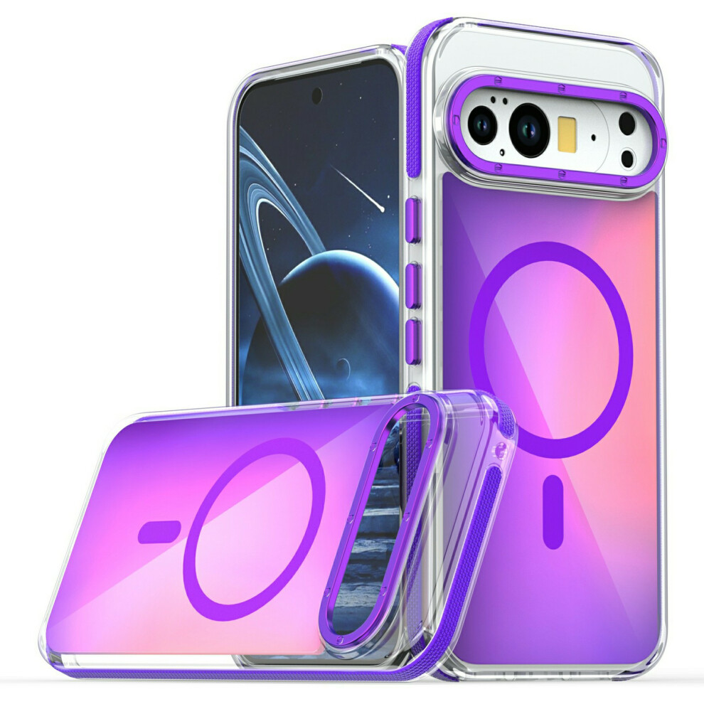 (Purple) For Google Pixel 10 Pro Xl Magnetic Case Cute Fluorescent Design Tpu Acrylic Phone Back Cover Purple 6914295996075