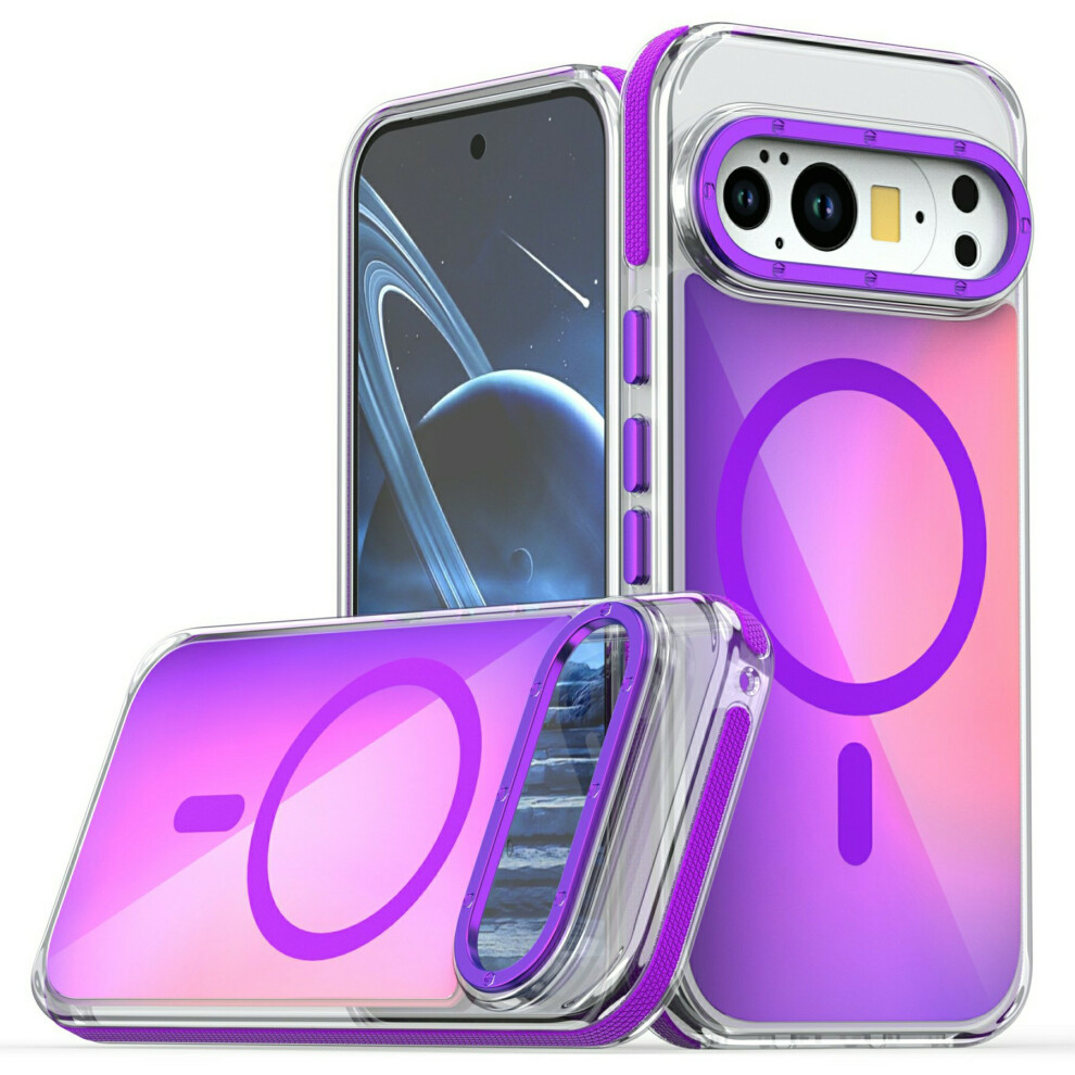 (Purple) For Google Pixel 10 / 10 Pro Magnetic Case Cute Fluorescent Design Tpu Acrylic Phone Back Cover Purple 6914299497547
