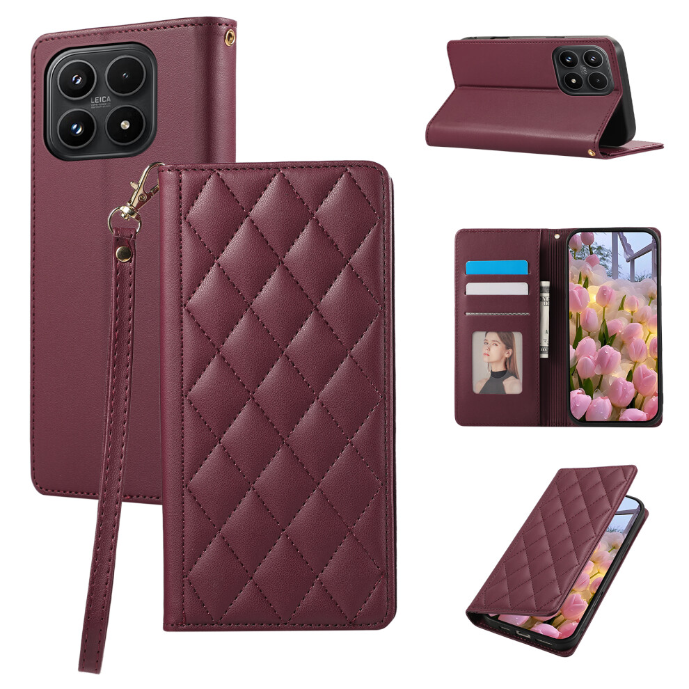 (Red) For Xiaomi 17 Case Rfid Blocking Wallet Stand Rhombus Leather Phone Cover With Wrist Strap Red 6914297268422