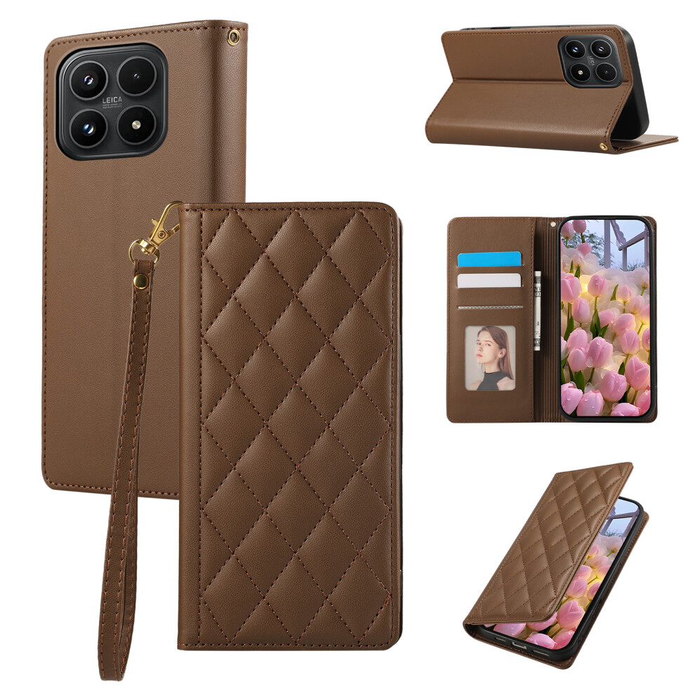 (Brown) For Xiaomi 17 Case Rfid Blocking Wallet Stand Rhombus Leather Phone Cover With Wrist Strap Brown 6914299506133