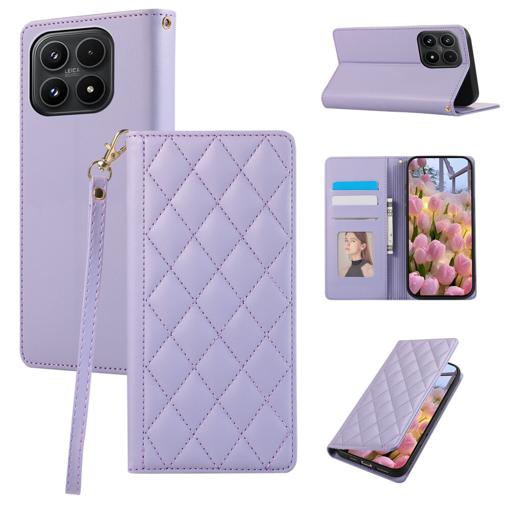 (Purple) For Xiaomi 17 Case Rfid Blocking Wallet Stand Rhombus Leather Phone Cover With Wrist Strap Purple 6914292715501