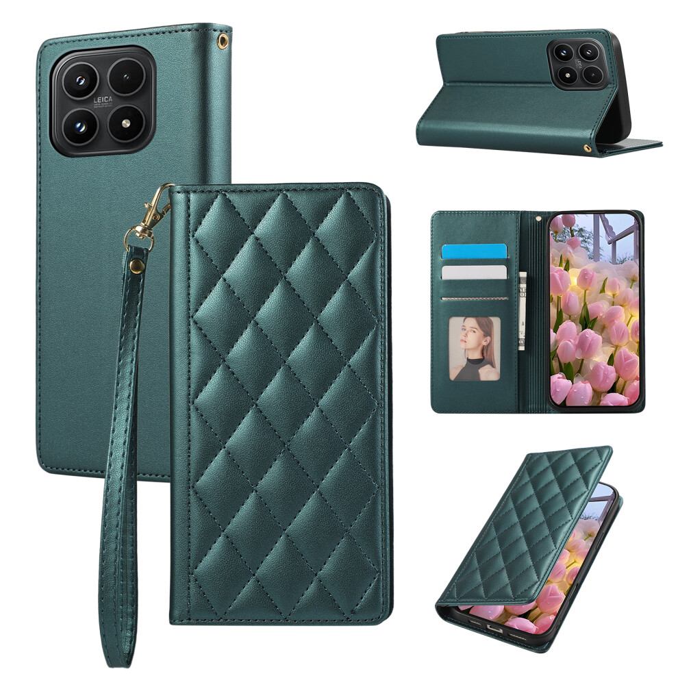 (Green) For Xiaomi 17 Case Rfid Blocking Wallet Stand Rhombus Leather Phone Cover With Wrist Strap Green 6914297434537