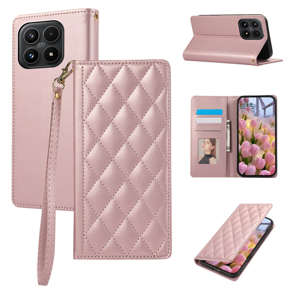 (Rose ) For Xiaomi 17 Case Rfid Blocking Wallet Stand Rhombus Leather Phone Cover With Wrist Strap Gold 6914292394706