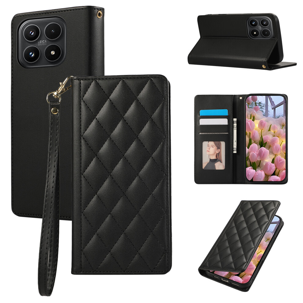 (Black) For Xiaomi 17 Case Rfid Blocking Wallet Stand Rhombus Leather Phone Cover With Wrist Strap Black 6914299401773