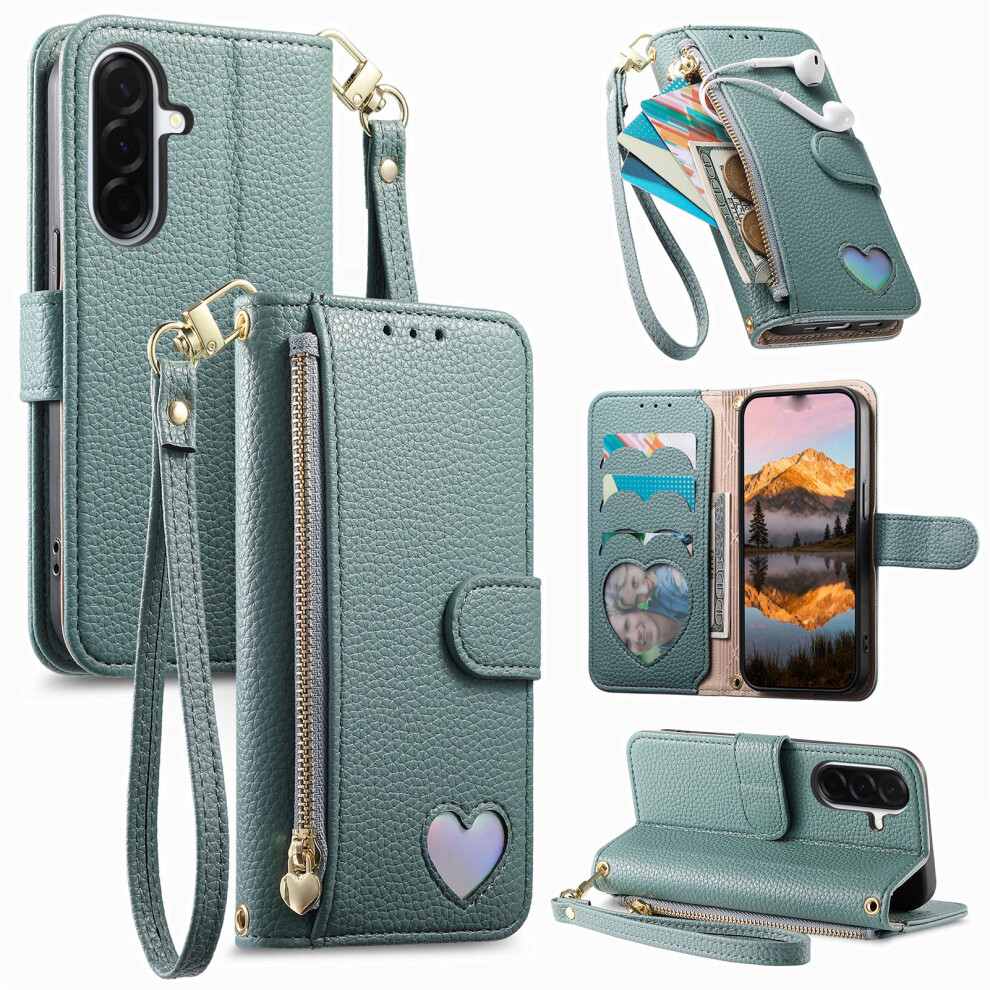 (Blue) For Samsung Galaxy S26 Case Zipper Pocket Tpu Pu Leather Wallet Phone Cover With Strap Blue 6914294377844
