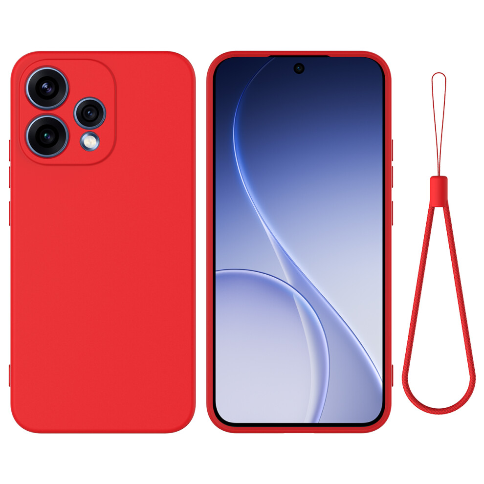 (Red) For Oppo Reno15c 5G (China) / Oppo Reno15 5G (Global) Liquid Silicone Case Phone Back Cover With Hand Strap Red 6914297165325