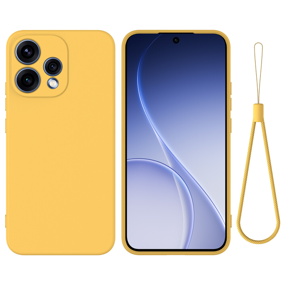 (Yellow) For Oppo Reno15c 5G (China) / Oppo Reno15 5G (Global) Liquid Silicone Case Phone Back Cover With Hand Strap Yellow 6914296399783