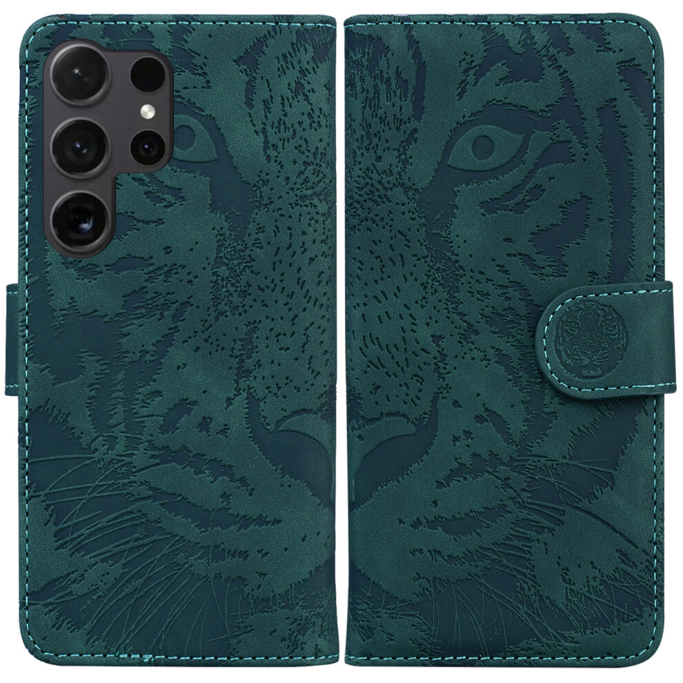 (Green) For Samsung Galaxy S26 Ultra Case Tiger Imprint Leather Wallet Phone Cover Green 6914290129546