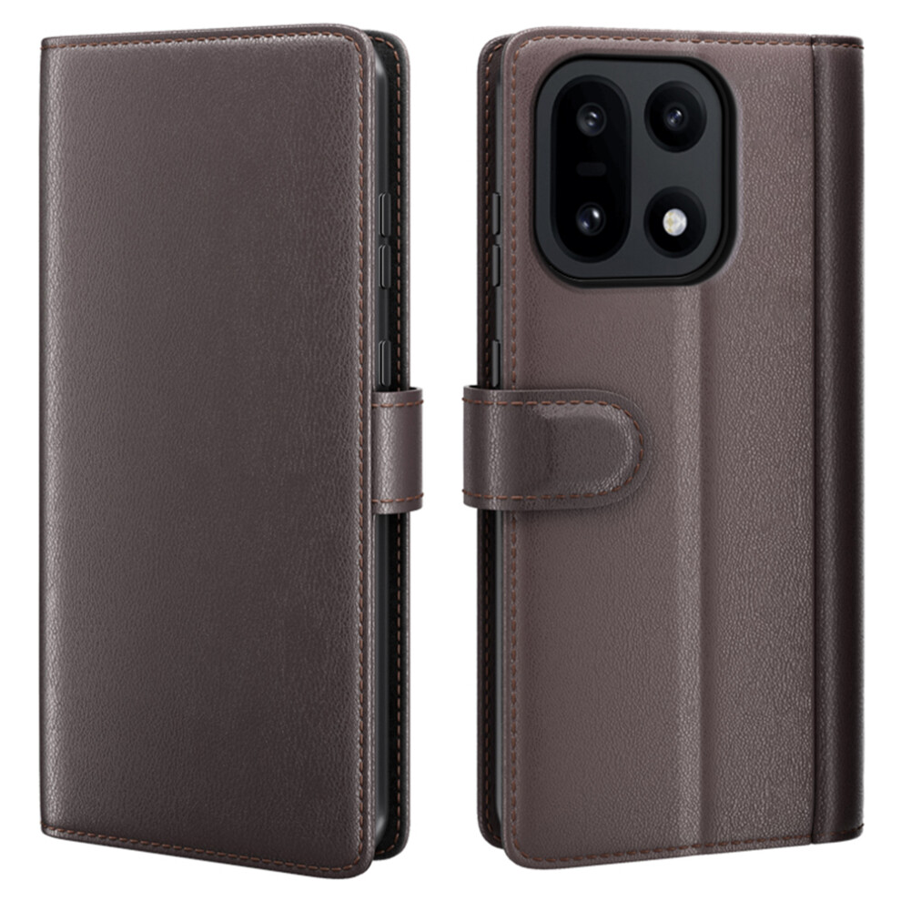 (Brown) For Oneplus 15 5G Stand Cases Calf Texture Genuine Split Leather Wallet Phone Cover Brown 6914293921833