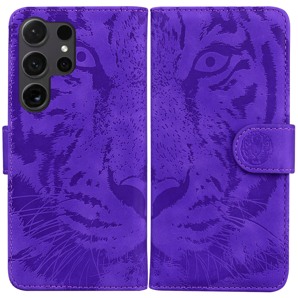 (Purple) For Samsung Galaxy S26 Ultra Case Tiger Imprint Leather Wallet Phone Cover Purple 6914292081385