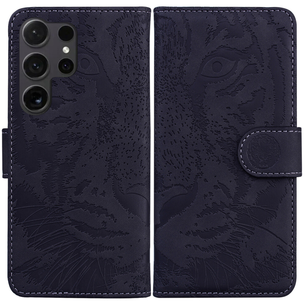 (Black) For Samsung Galaxy S26 Ultra Case Tiger Imprint Leather Wallet Phone Cover Black 6914299311133