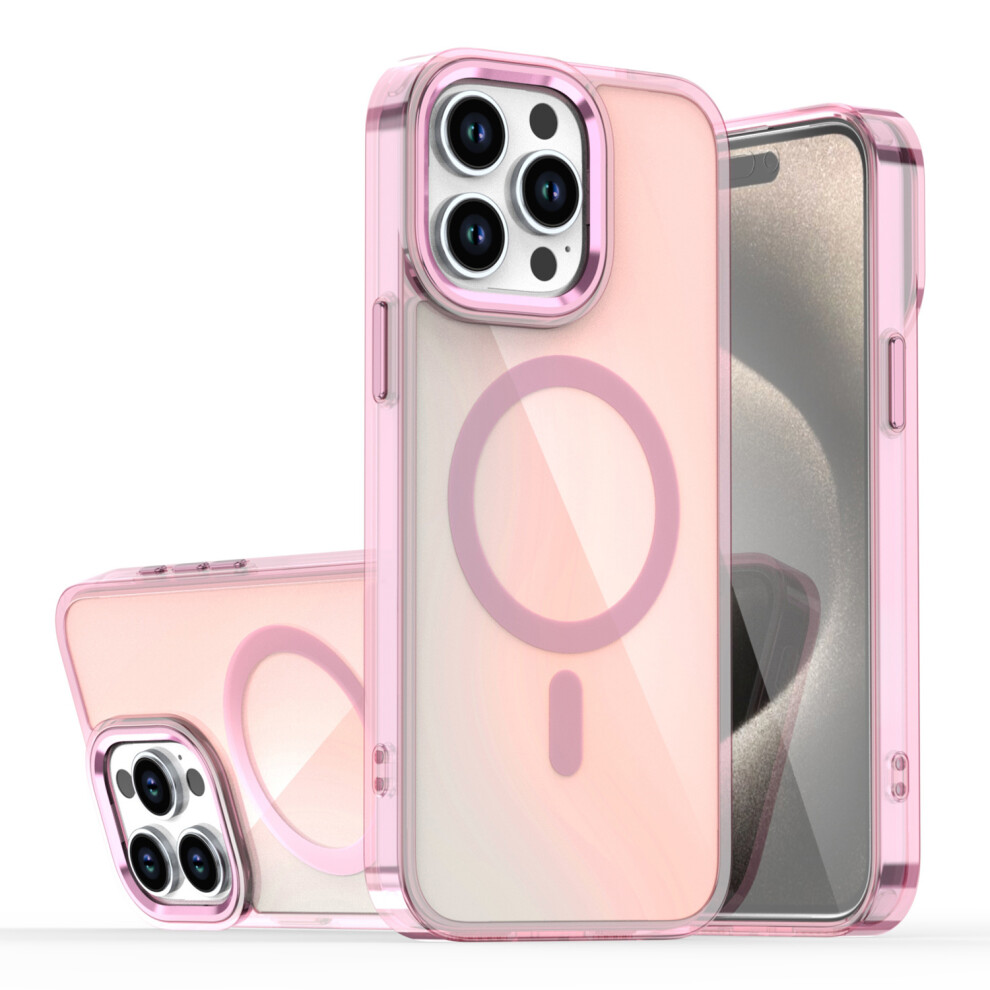 (Pink) For Iphone 15 Pro Magnetic Case Cute Fluorescent Design Tpu Phone Back Cover Pink 6914299507765