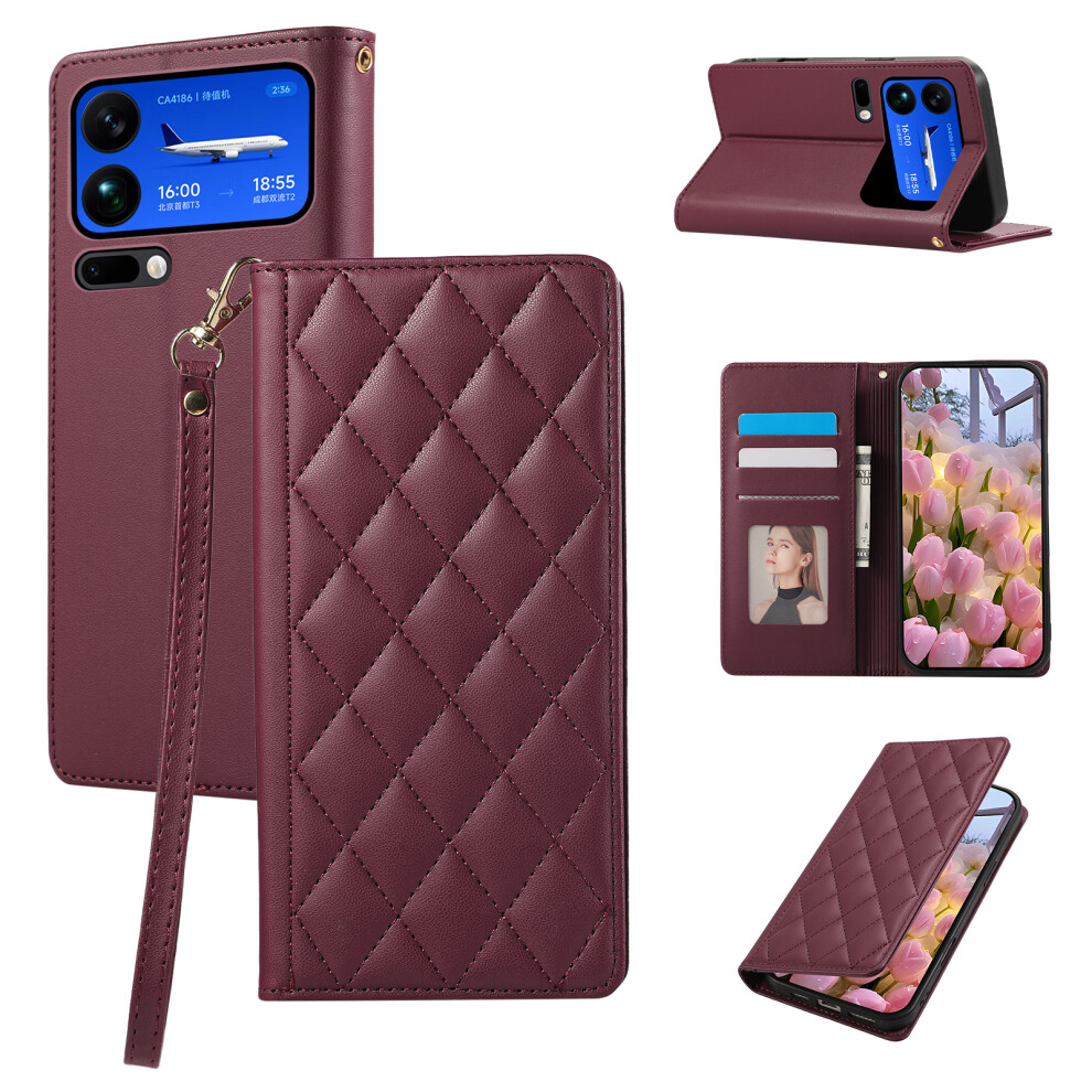(Red) For Xiaomi 17 Pro Case Rfid Blocking Wallet Stand Rhombus Leather Phone Cover With Wrist Strap Red 6914299155157