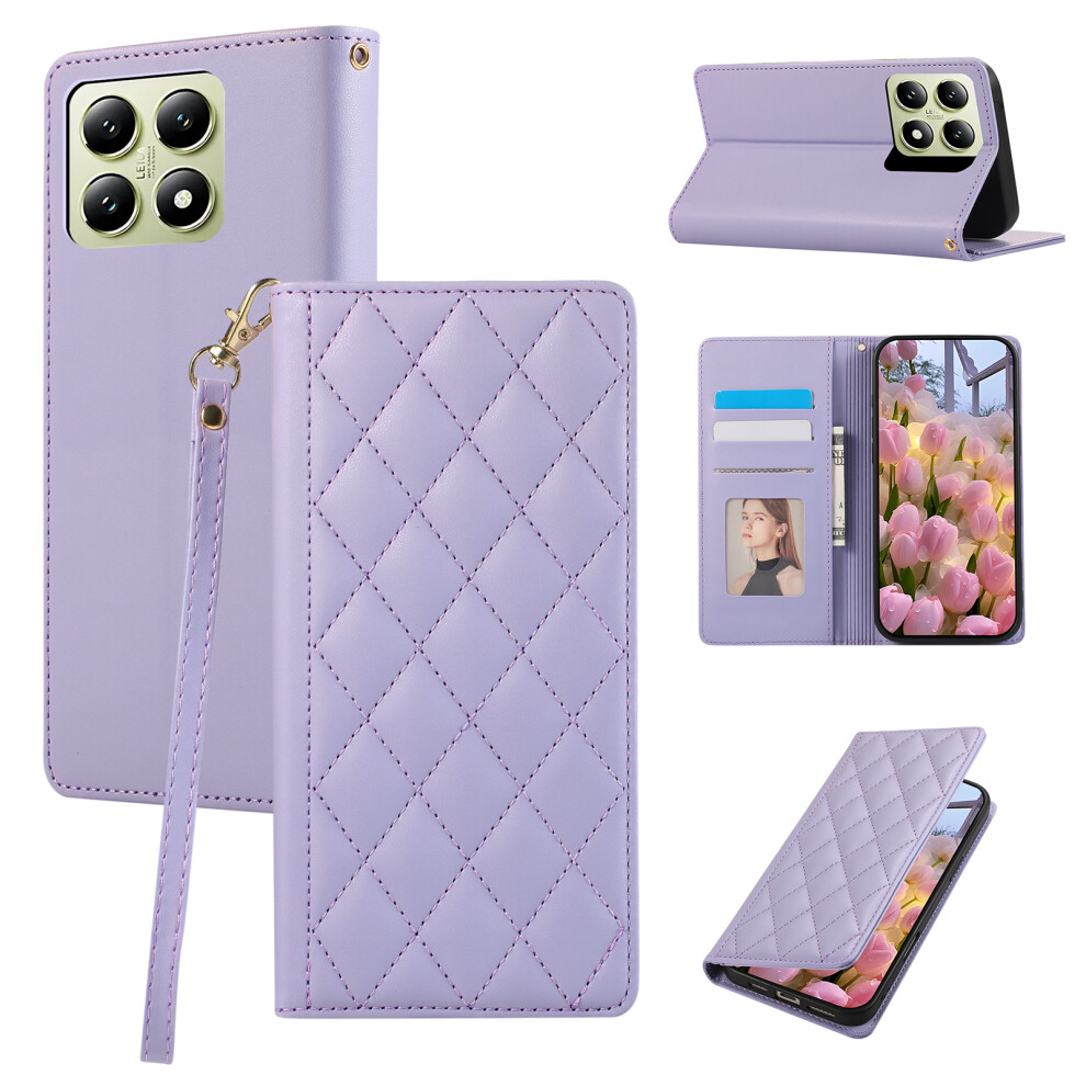 (Purple) For Xiaomi 15T Case Rfid Blocking Wallet Stand Rhombus Leather Phone Cover With Wrist Strap Purple 6914297589060
