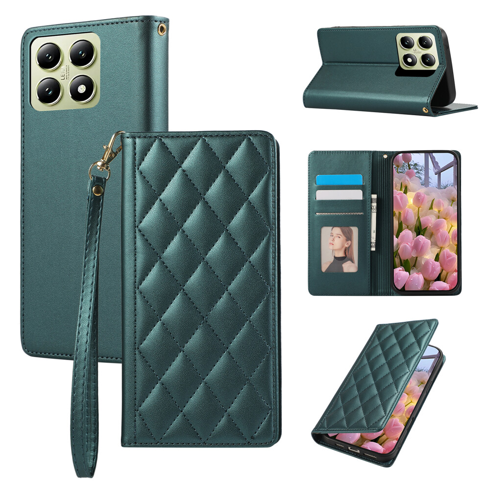 (Green) For Xiaomi 15T Case Rfid Blocking Wallet Stand Rhombus Leather Phone Cover With Wrist Strap Green 6914293756374