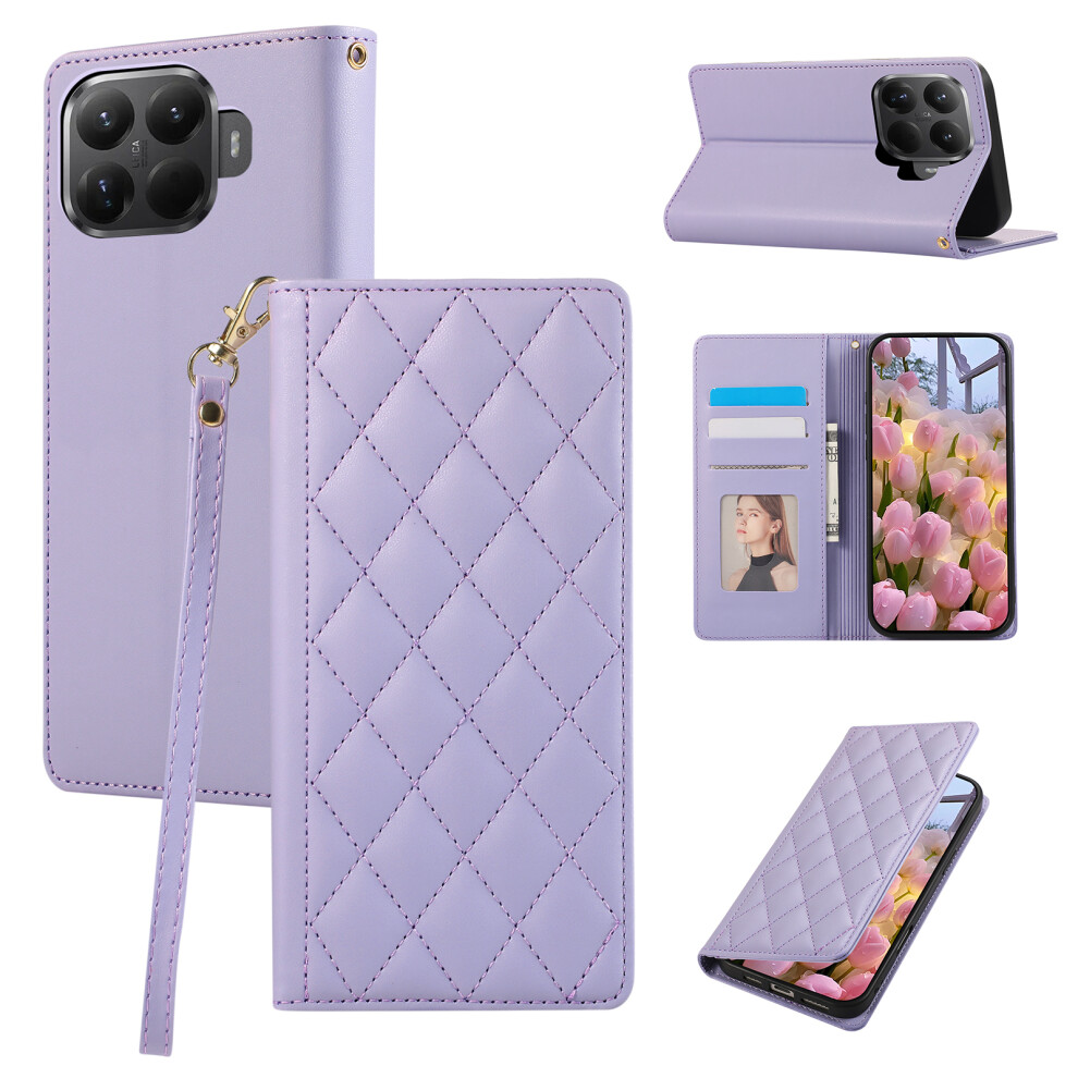 (Purple) For Xiaomi 15T Pro Case Rfid Blocking Wallet Stand Rhombus Leather Phone Cover With Wrist Strap Purple 6914297270890