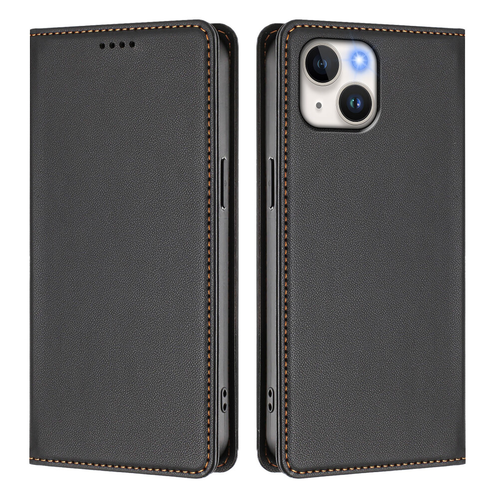 (Black) For Iphone 15 Leather Wallet Case Magnetic Closure Rfid Blocking Phone Cover Black 6914290890002