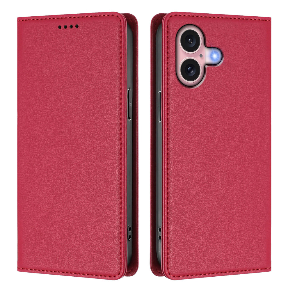 (Red) For Iphone 16 Leather Wallet Case Magnetic Closure Rfid Blocking Phone Cover Red 6914291242503
