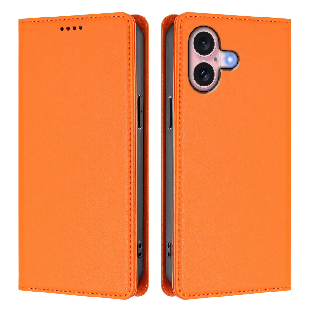 (Orange) For Iphone 16 Leather Wallet Case Magnetic Closure Rfid Blocking Phone Cover Orange 6914293591180